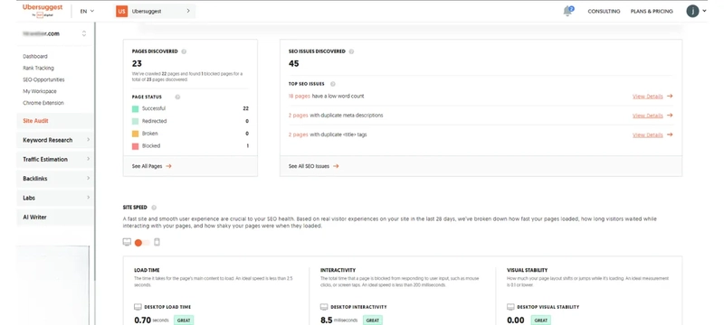 Ubersuggest進行Site Audit